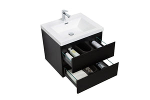 LAVIVA 313AUR-30MMB-GW Aurora 30" Matte Midnight Black Wall Hung Bathroom Vanity with White Acrylic Countertop