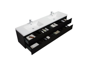 LAVIVA 313AUR-84DMMB-GW Aurora 84" Matte Midnight Black Wall Hung Double Sink Bathroom Vanity with White Acrylic Countertop