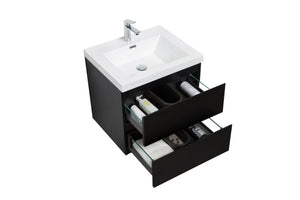 LAVIVA 313AUR-24MMB-GW Aurora 24" Matte Midnight Black Wall Hung Bathroom Vanity with White Acrylic Countertop