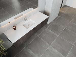 LAVIVA 313LGN-66CR-MW Legno 66" Carbon Oak Bathroom Vanity with Matte White VIVA Stone Solid Surface Countertop