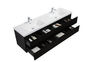 LAVIVA 313AUR-72DMMB-GW Aurora 72" Matte Midnight Black Wall Hung Double Sink Bathroom Vanity with White Acrylic Countertop