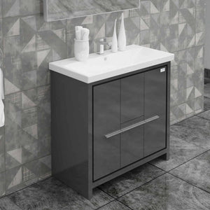 Casa Mare Alessio 32″ Glossy Gray Ceramic Bathroom Vanity - ALESSIO80GG-32-MSC