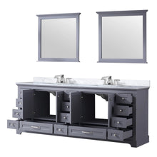 Load image into Gallery viewer, Lexora LD342284DBDS000 Dukes 84&quot; Dark Grey Double Vanity, White Carrara Marble Top, White Square Sinks and no Mirror