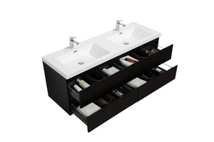 LAVIVA 313AUR-60DMMB-GW Aurora 60" Matte Midnight Black Wall Hung Double Sink Bathroom Vanity with White Acrylic Countertop