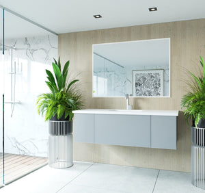 LAVIVA 313VTR-54FG-MW Vitri 54" Fossil Grey Bathroom Vanity with VIVA Stone Matte White Solid Surface Countertop