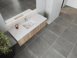 LAVIVA 313LGN-54WG-MW Legno 54" Weathered Grey Bathroom Vanity with Matte White VIVA Stone Solid Surface Countertop