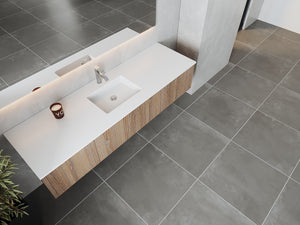 LAVIVA 313LGN-72CWG-MW Legno 72" Weathered Grey Single Sink Bathroom Vanity with Matte White VIVA Stone Solid Surface Countertop