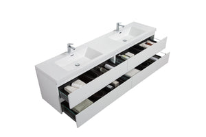 LAVIVA 313AUR-84DGPW-GW Aurora 84" Glossy Polar White Wall Hung Double Sink Bathroom Vanity with White Acrylic Countertop