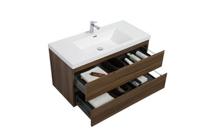 LAVIVA 313AUR-42SW-GW Aurora 42" Smokey Walnut Wall Hung Bathroom Vanity with White Acrylic Countertop