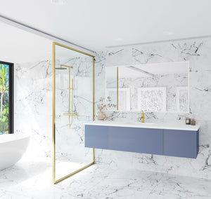 LAVIVA 313VTR-72CNB-MW Vitri 72" Nautical Blue Single Sink Bathroom Vanity with VIVA Stone Matte White Solid Surface Countertop
