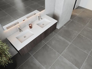 LAVIVA 313LGN-60DCR-MW Legno 60" Carbon Oak Double Sink Bathroom Vanity with Matte White VIVA Stone Solid Surface Countertop