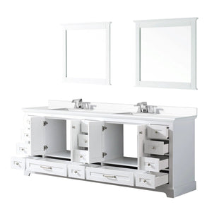 Lexora LD342284DADS000 Dukes 84" White Double Vanity, White Carrara Marble Top, White Square Sinks and no Mirror