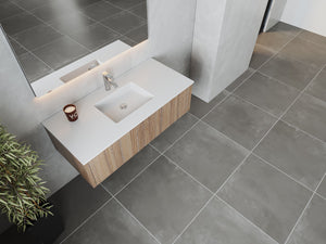 LAVIVA 313LGN-48WG-MW Legno 48" Weathered Grey Bathroom Vanity with Matte White VIVA Stone Solid Surface Countertop