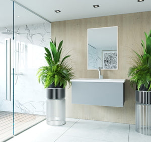 LAVIVA 313VTR-36FG-MW Vitri 36" Fossil Grey Bathroom Vanity with VIVA Stone Matte White Solid Surface Countertop