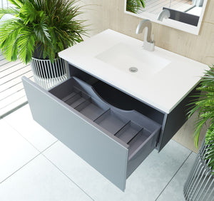 LAVIVA 313VTR-36FG-MW Vitri 36" Fossil Grey Bathroom Vanity with VIVA Stone Matte White Solid Surface Countertop