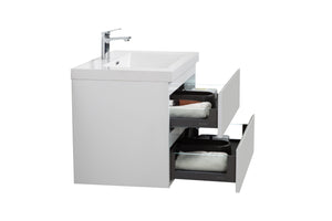 LAVIVA 313AUR-30GPW-GW Aurora 30" Glossy Polar White Wall Hung Bathroom Vanity with White Acrylic Countertop