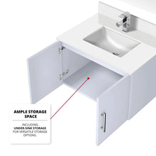 Load image into Gallery viewer, Lexora LG192230DMDSLM30 Geneva 30&quot; Glossy White Single Vanity, White Carrara Marble Top, White Square Sink and 30&quot; LED Mirror