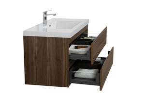 LAVIVA 313AUR-42SW-GW Aurora 42" Smokey Walnut Wall Hung Bathroom Vanity with White Acrylic Countertop