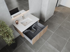 LAVIVA 313LGN-36WG-MW Legno 36" Weathered Grey Bathroom Vanity with Matte White VIVA Stone Solid Surface Countertop