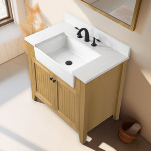 Design Element BK-36-OKM Burbank 36-in Oak Farmhouse Single Sink Bathroom Vanity with White Quartz Top