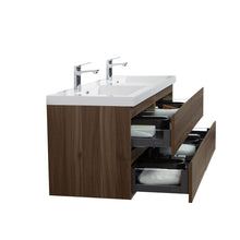Load image into Gallery viewer, LAVIVA 313AUR-60DSW-GW Aurora 60&quot; Smokey Walnut Wall Hung Double Sink Bathroom Vanity with White Acrylic Countertop
