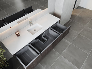 LAVIVA 313LGN-72CCR-MW Legno 72" Carbon Oak Single Sink Bathroom Vanity with Matte White VIVA Stone Solid Surface Countertop