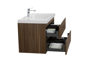 LAVIVA 313AUR-36SW-GW Aurora 36" Smokey Walnut Wall Hung Bathroom Vanity with White Acrylic Countertop