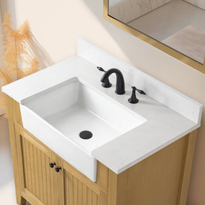 Design Element BK-36-OKM Burbank 36-in Oak Farmhouse Single Sink Bathroom Vanity with White Quartz Top