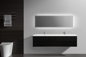 LAVIVA 313AUR-84DMMB-GW Aurora 84" Matte Midnight Black Wall Hung Double Sink Bathroom Vanity with White Acrylic Countertop