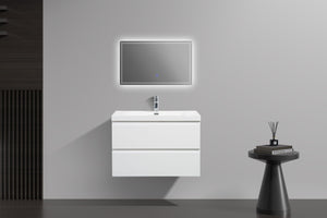 LAVIVA 313AUR-30GPW-GW Aurora 30" Glossy Polar White Wall Hung Bathroom Vanity with White Acrylic Countertop