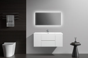 LAVIVA 313AUR-48GPW-GW Aurora 48" Glossy Polar White Wall Hung Bathroom Vanity with White Acrylic Countertop