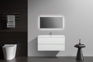 LAVIVA 313AUR-42GPW-GW Aurora 42" Glossy Polar White Wall Hung Bathroom Vanity with White Acrylic Countertop