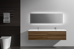 LAVIVA 313AUR-84DSW-GW Aurora 84" Smokey Walnut Wall Hung Double Sink Bathroom Vanity with White Acrylic Countertop