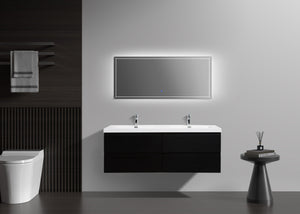 LAVIVA 313AUR-60DMMB-GW Aurora 60" Matte Midnight Black Wall Hung Double Sink Bathroom Vanity with White Acrylic Countertop