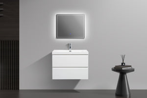 LAVIVA 313AUR-24GPW-GW Aurora 24" Glossy Polar White Wall Hung Bathroom Vanity with White Acrylic Countertop