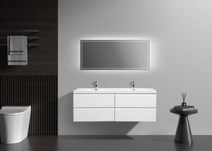 LAVIVA 313AUR-60DGPW-GW Aurora 60" Glossy Polar White Wall Hung Double Sink Bathroom Vanity with White Acrylic Countertop