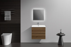 LAVIVA 313AUR-24SW-GW Aurora 24" Smokey Walnut Wall Hung Bathroom Vanity with White Acrylic Countertop