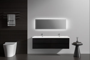 LAVIVA 313AUR-72DMMB-GW Aurora 72" Matte Midnight Black Wall Hung Double Sink Bathroom Vanity with White Acrylic Countertop