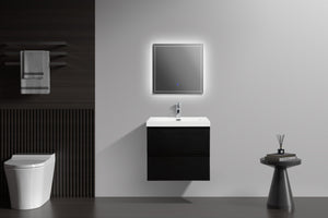 LAVIVA 313AUR-24MMB-GW Aurora 24" Matte Midnight Black Wall Hung Bathroom Vanity with White Acrylic Countertop