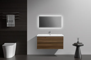 LAVIVA 313AUR-42SW-GW Aurora 42" Smokey Walnut Wall Hung Bathroom Vanity with White Acrylic Countertop