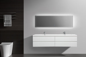 LAVIVA 313AUR-84DGPW-GW Aurora 84" Glossy Polar White Wall Hung Double Sink Bathroom Vanity with White Acrylic Countertop