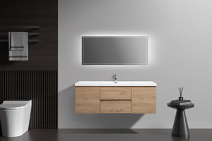 LAVIVA 313AUR-60CSO-GW Aurora 60" Sonoma Oak Wall Hung Single Sink Bathroom Vanity with White Acrylic Countertop