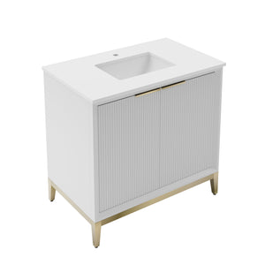 Fresca FCB4036WH-BG-CWH-U Wellington 36" Freestanding Bathroom Cabinet with Top & Sink in White