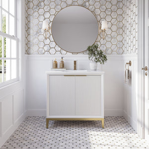 Fresca FCB4036WH-BG-CWH-U Wellington 36" Freestanding Bathroom Cabinet with Top & Sink in White