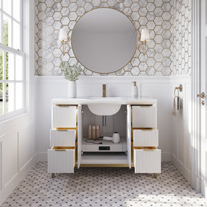 Fresca FCB4048WH-BG-CWH-U Wellington 48" Freestanding Bathroom Cabinet with Top & Sink in White