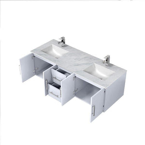 Lexora LG192260DM00LM60 Geneva 60" Glossy White Double Vanity, no Top and 60" LED Mirror