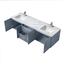 Load image into Gallery viewer, Lexora LG192272DBDSLM30 Geneva 72&quot; Dark Grey Double Vanity, White Carrara Marble Top, White Square Sinks and 30&quot; LED Mirrors