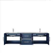 Load image into Gallery viewer, Lexora LG192272DEDSLM30 Geneva 72&quot; Navy Blue Double Vanity, White Carrara Marble Top, White Square Sinks and 30&quot; LED Mirrors