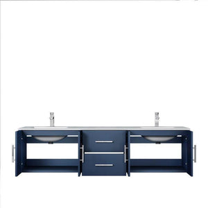 Lexora LG192272DEDSLM30 Geneva 72" Navy Blue Double Vanity, White Carrara Marble Top, White Square Sinks and 30" LED Mirrors