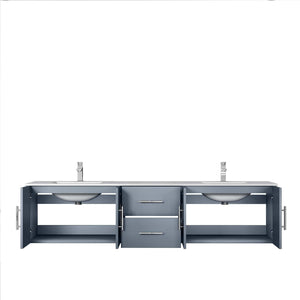 Lexora LG192280DBDSLM30F Geneva 80" Dark Grey Double Vanity, White Carrara Marble Top, White Square Sinks and 30" LED Mirrors w/ Faucets